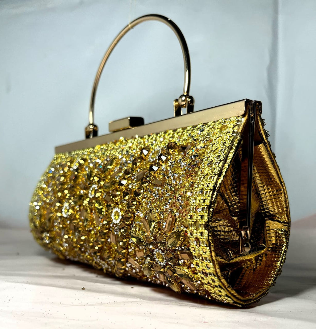 Golden Glam Crystal Clutch