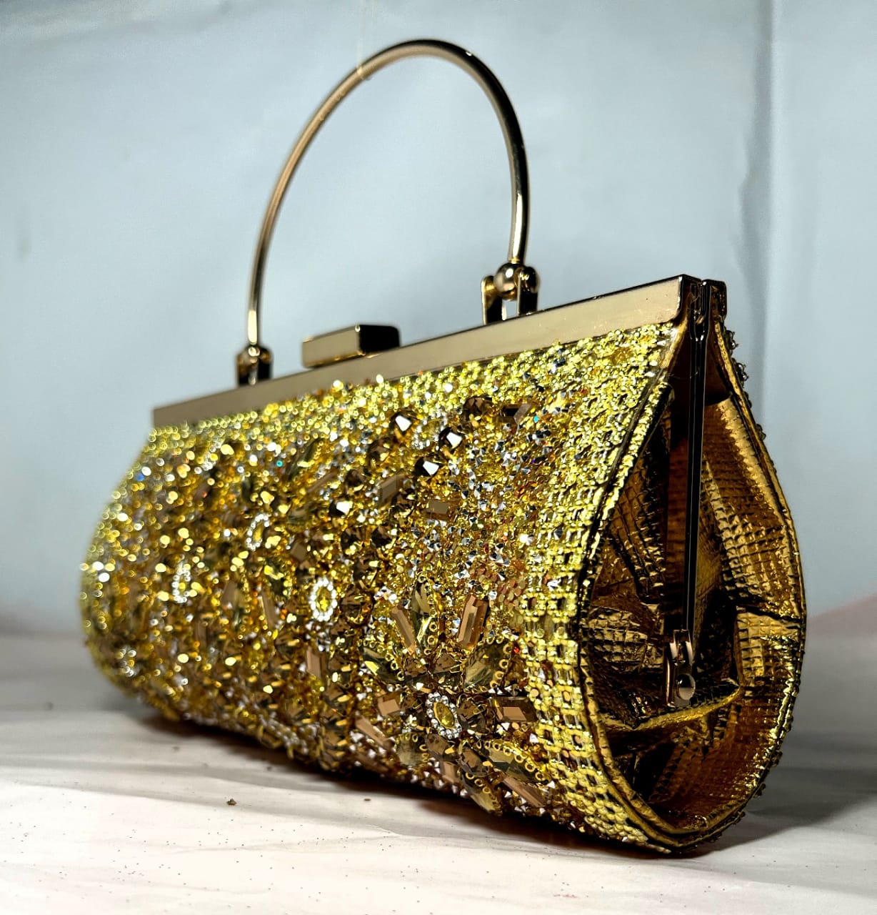 Golden Glam Crystal Clutch